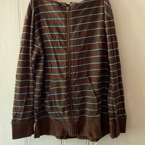 Brown and blue zip up sweater